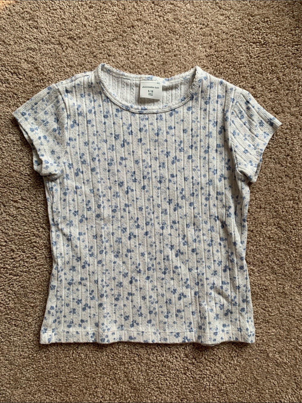 Abercrombie kids Ribbed Short Sleeve Top with Blue Floral Print